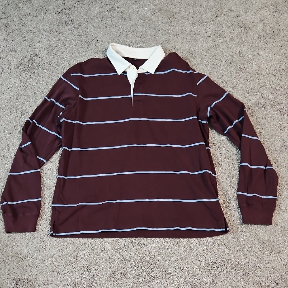 UNI QLO Men's Maroon Striped Polo Shirt